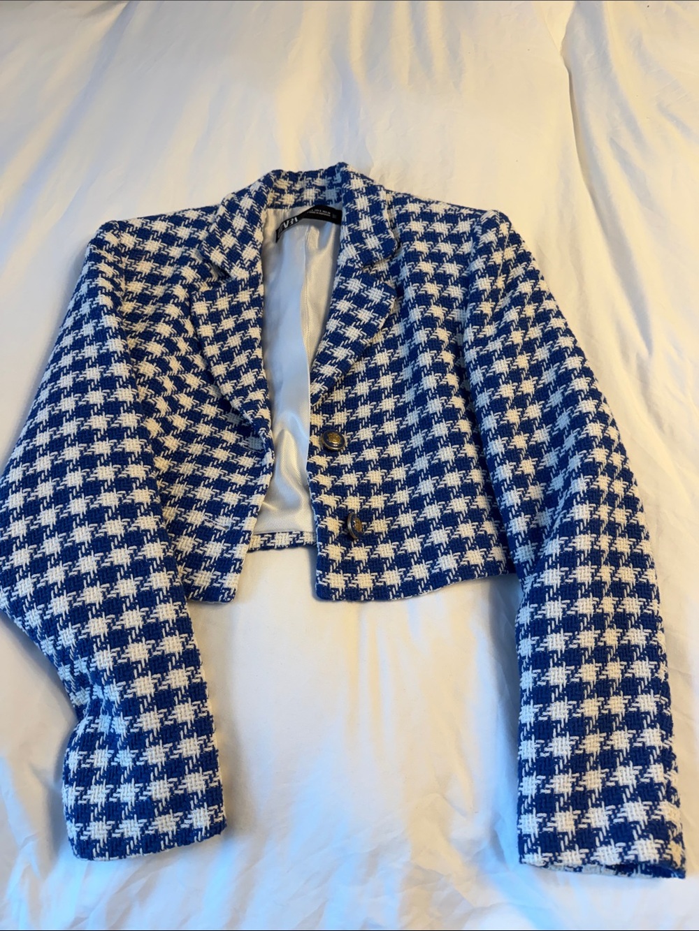 Zara Cropped Blue & White Blazer